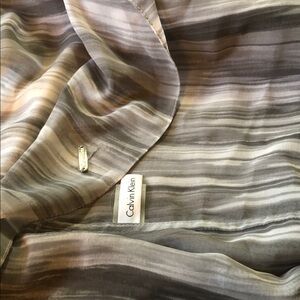 Calvin Klein Striped Sheer Scarf in Taupe, Beige, Gray